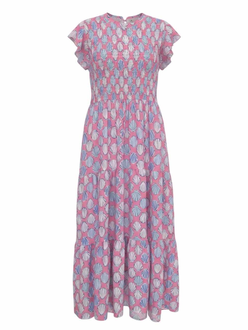 Simply Southern Pink Shell-Print Maxi Dress with Blue & White Accents